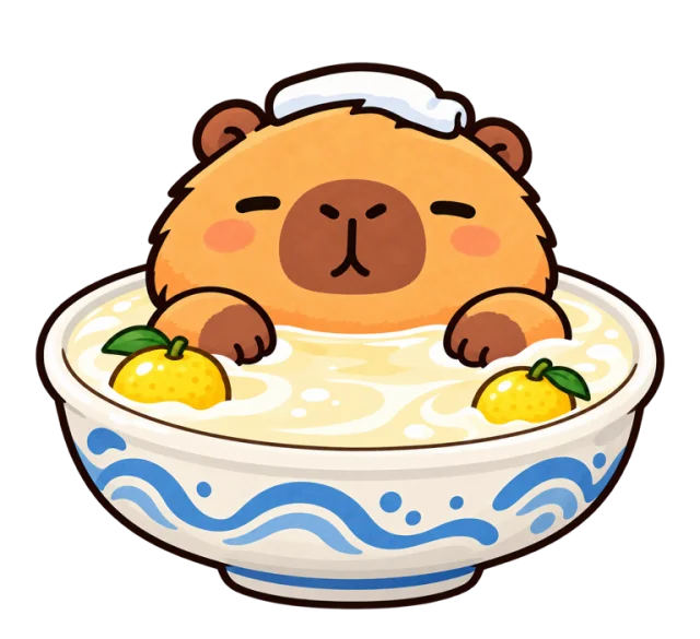 Dada the capybara relaxing in a warm yuzu bath