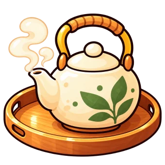 The game's illustrated tea kettle and tray